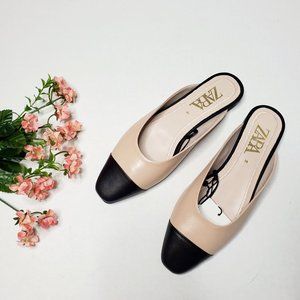 NWT Zara Colorblock Cap Toe Leather Mules